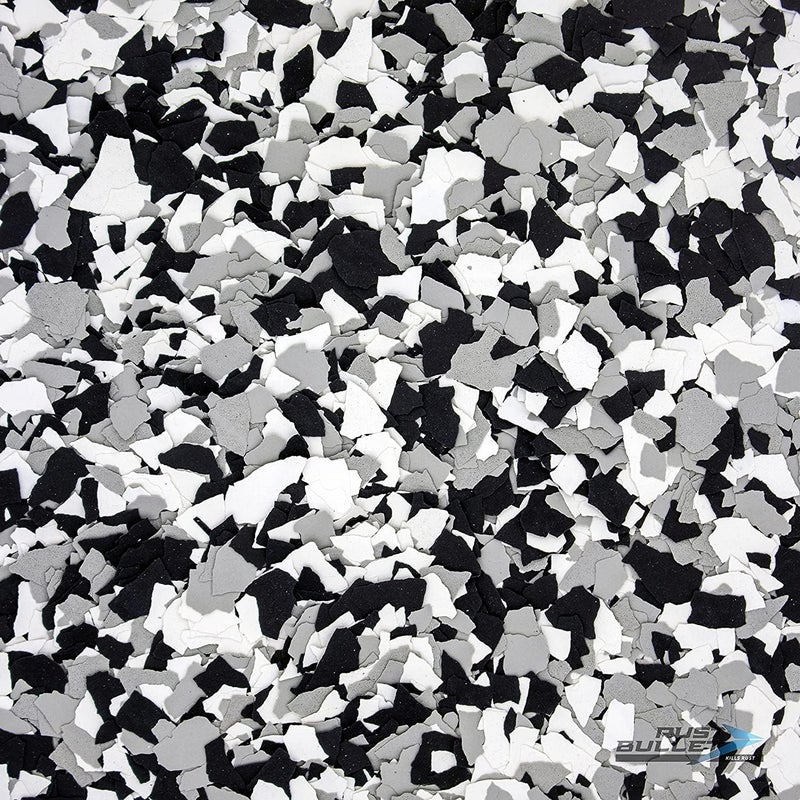 RUST BULLET Decorative Color Flakes - Black Marble - Customize Concrete Floors with 1 LB of Durable, UV-Resistant Vinyl Chips for Stunning, Long-Lasting Designs - Image 1